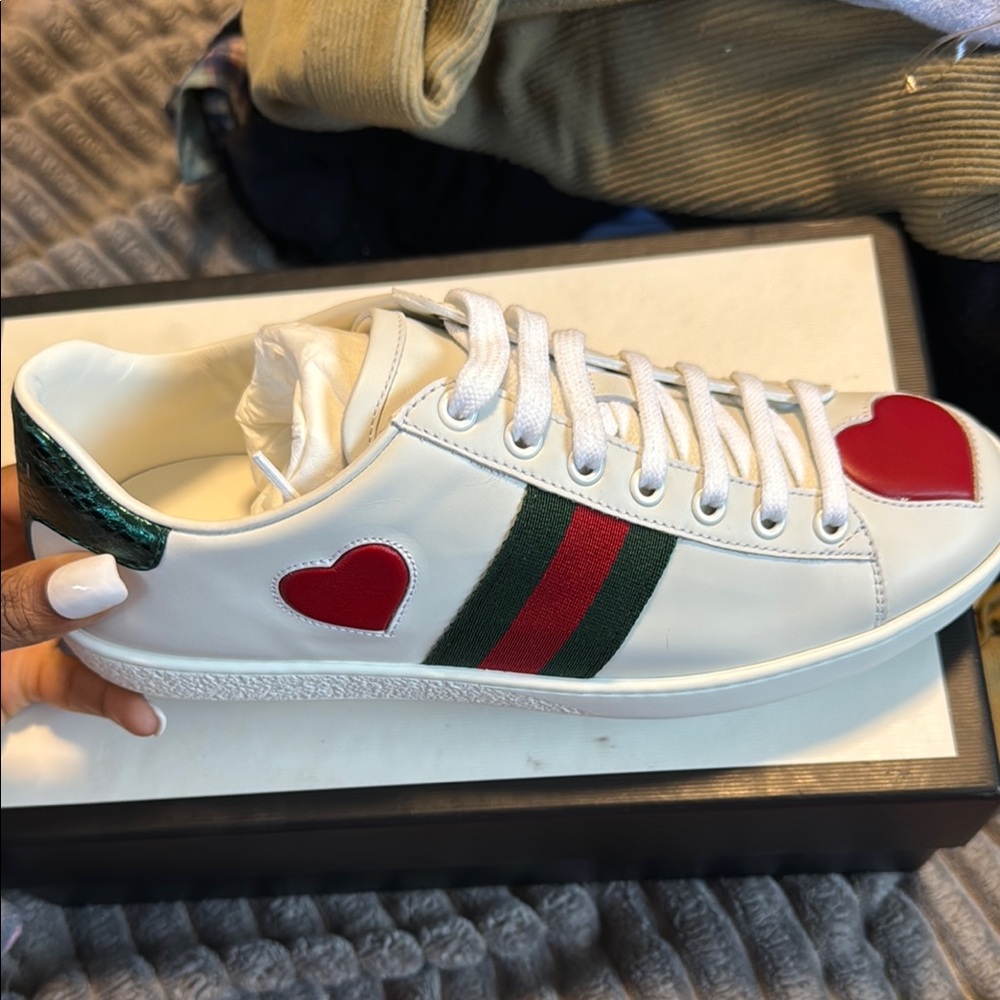 Gucci White and Red Heart Sneakers
